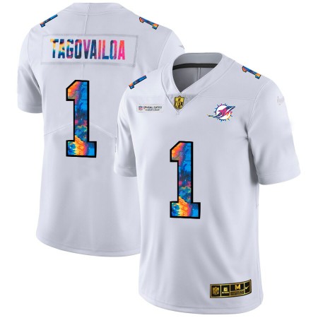 Camiseta Hombre NFL Miami Dolphins Tua Tagovailoa 1 Nike 2020 Multicolor Blanco